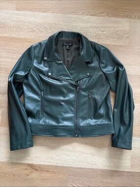 Rachel Zoe Deep Green Faux Leather Moto Jacket